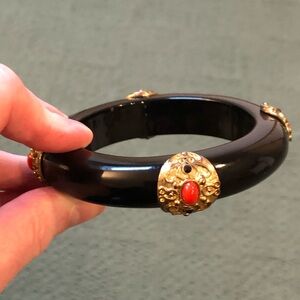 Vintage Black Resin Bracelet with Ornate Accents